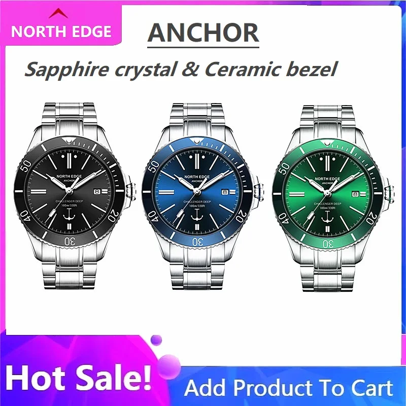 NORTH EDGE ANCHOR 42MM Men Mechanical Wristwatch Luxury Sapphire Glass MIYOTA 8215 Automatic Watches 10bar Waterproof Watch Men