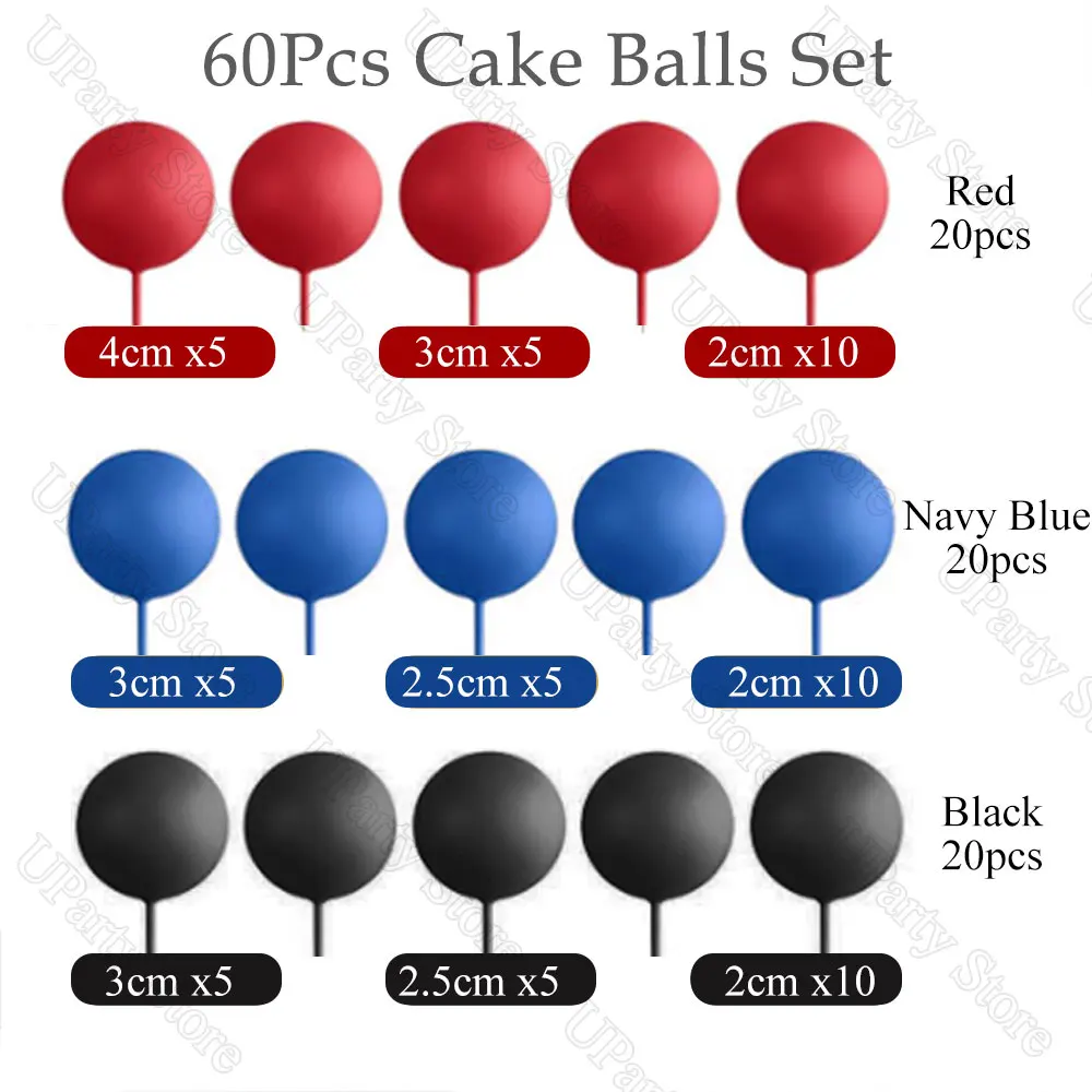 60 Stück rot blau schwarz Kugeln Kuchendeckel 2-4 cm Schaumstoffkugeln Kuchendekorationen für Spinne Geburtstag Abschlussfeier Kuchen Dekor Gastgeschenk – Detail 2
