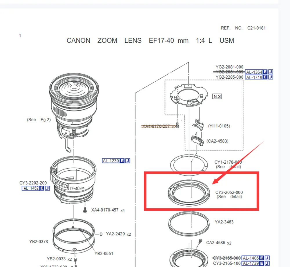 Nuevo anillo de índice de enfoque Original (CY3-2052) para Canon EF 16-35 2.8L I y II / 17-40mm F4 USM