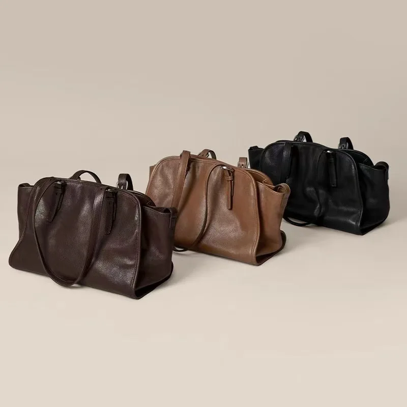 

Female Fashion Large Capacity Handbags Women's Natural Cow Leather Shoulder Bag Ladies Retro Cowhide Commuter Crossbody Bags