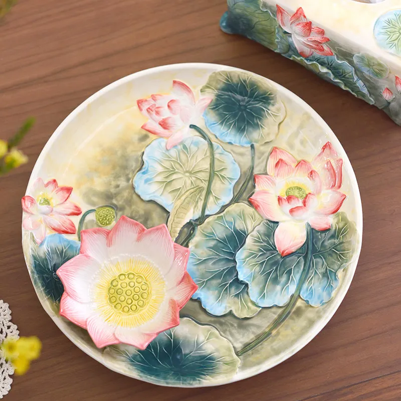 Creative Lotus Square Plate, Ceramic Dumpling Serving Dish for Kitchen, Elegant Tableware Art