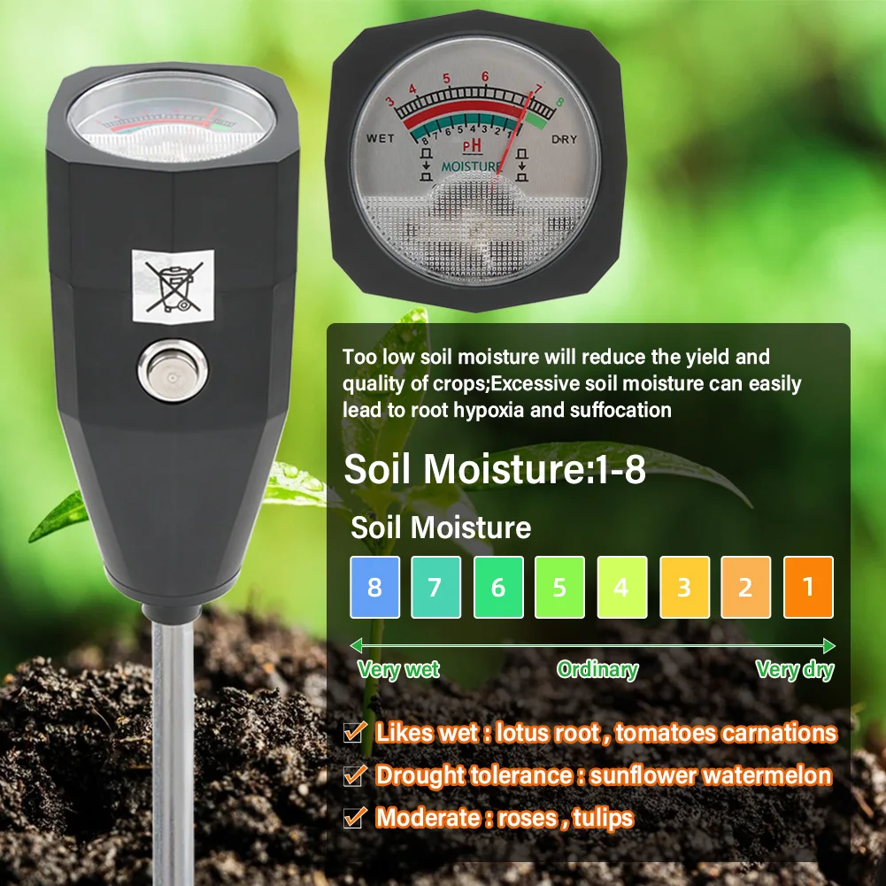 Professional Soil Detector 2 in 1 Soil PH Meter Moisture Tester Monitor Garden Plants Soil Acidity Analysis Tool 150 mm Probe