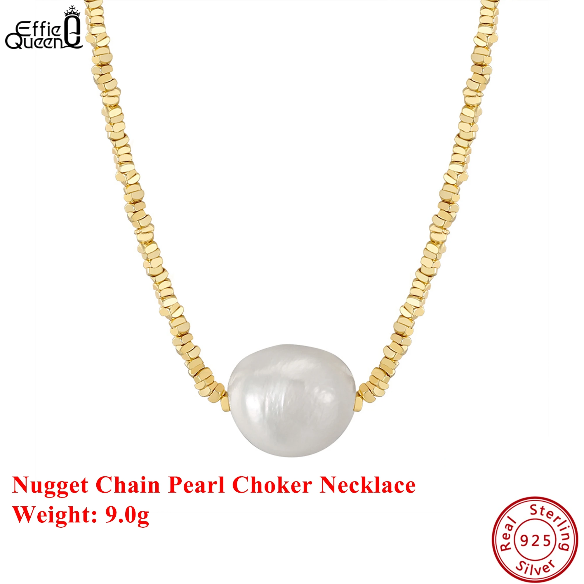 

EFFIE QUEEN, чистое серебро 925 пробы, 14-каратное золото, колье-чокер с большим жемчугом, ожерелье, роскошные украшения для женщин, подарок на свадьбу, банкет GPN36