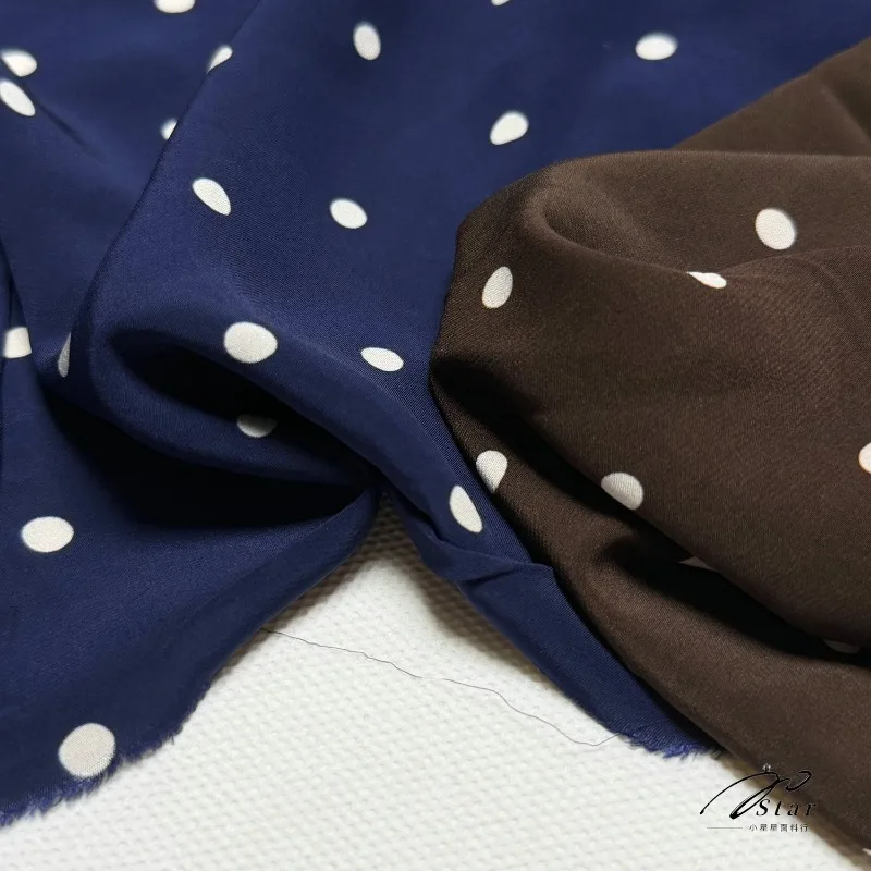 2Meters Breathable Drape Brown/navy Blue Polka Dot Mercerized Linen Fabric Shirt Dress Clothing Fabric