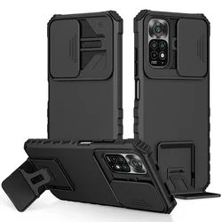 Coque de téléphone antichoc pour Xiaomi Redmi Note 12, 11, 11S, 10, 10S, 10C, A1, 9A, 9C, 9T, POCO X5, support de protection de fenêtre poussoir, couverture rapide