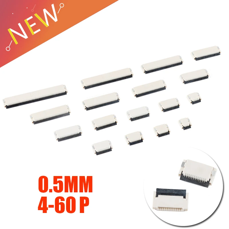 

10PCS FFC/FPC Connector Flat Cable Socket 0.5MM Adapter 4/6/8/10/12/14/16/18/20/30/32/40/50/60 Pin Back Flip Front Insert Horizt