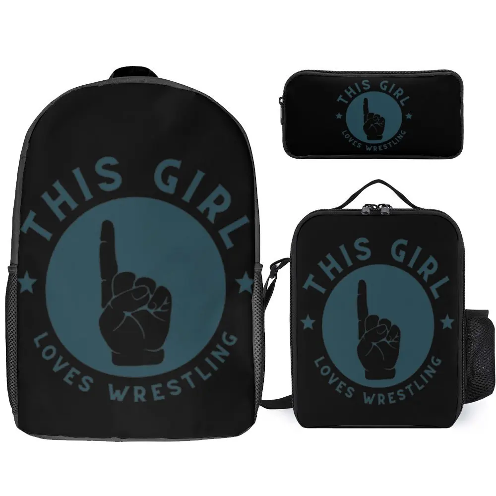 

This Girl Loves Wrestling For Sale 3 in 1 Set 17 Inch Backpack Lunch Bag Pen Bag Schools Cute Durable Rucksack Cosy