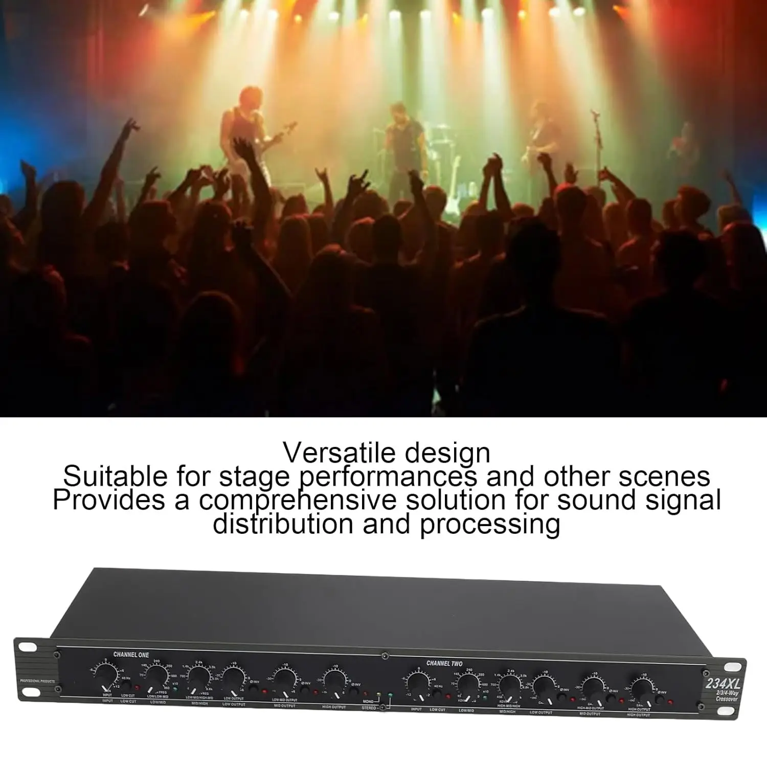 234XL Professional Stereo Audio Peripherals - 2/3-Way and Mono 4-Way Crossover with XLR Connectors, Alloy Material