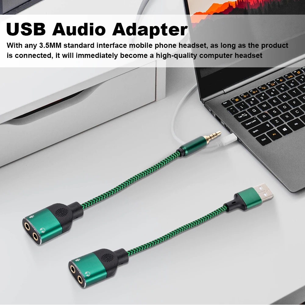 Adaptador de Audio USB de 3,5mm con auriculares duales y conector de micrófono, adaptador de tarjeta de sonido USB a Aux, convertidor de Audio externo de 3,5mm