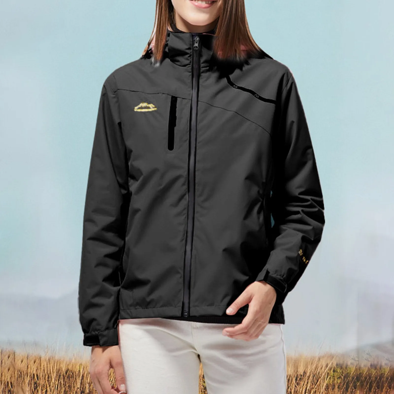 Chaqueta cortavientos desmontable para mujer, impermeable de una sola capa a prueba de viento, transpirable, Color sólido, prendas de vestir ligeras