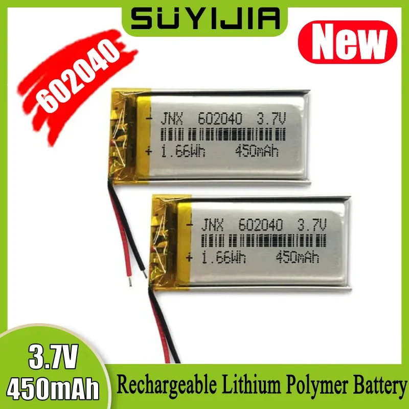 New 602040 3.7V 450mAh Polymer Lithium Battery Cell for Bluetooth Earphone Speaker Electric Toothbrush LED Light Lithium Battery