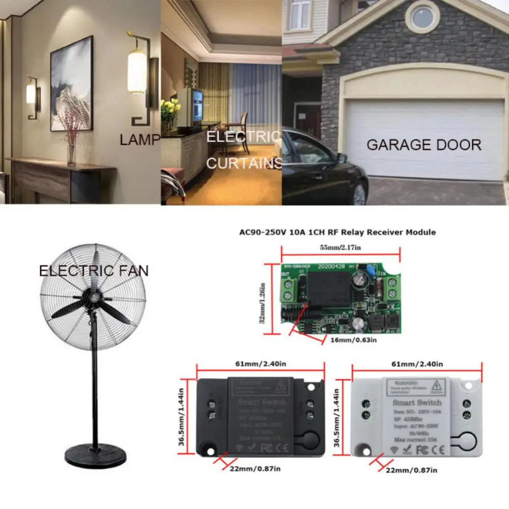 Wireless RF 433Mhz Smart Switch Panel Dinding Switch dengan Remote Control AC90V ~ 250V Mini Relay Receiver Untuk LED Light Lamp Fan