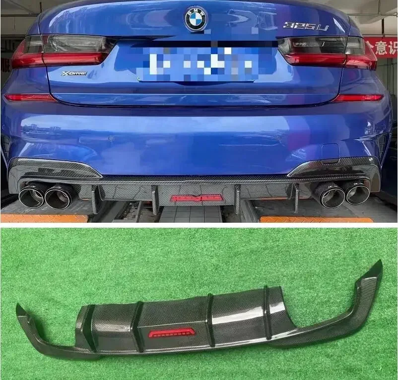 Rear Bumper Diffuser For BMW G20 G28 3 Series 2019 2020 2021 2022 2023 Trunk Door Lip Spoiler Carbon Fiber(With LED Light )