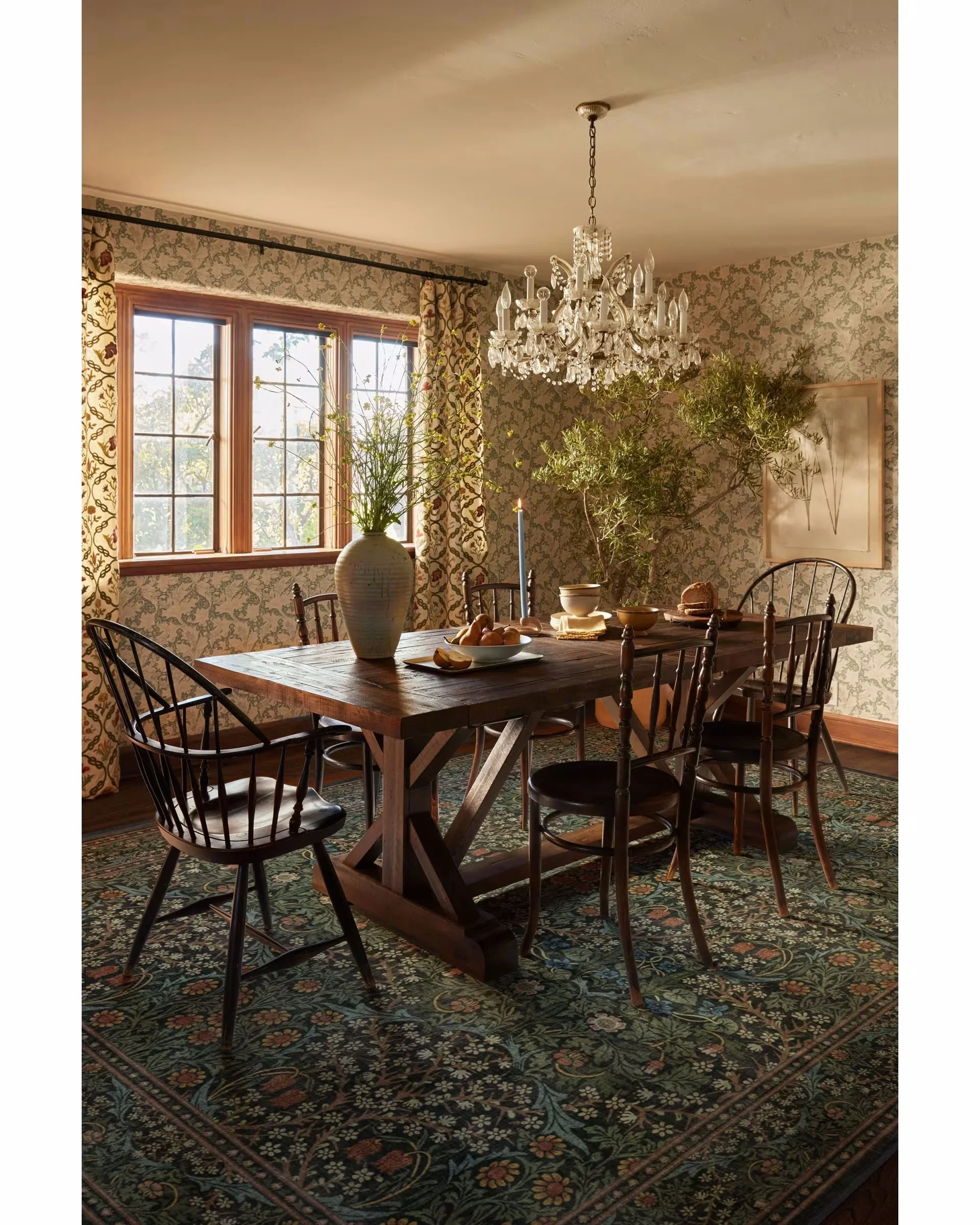 Morris & Co. Blackthorn Forest Green Rug maximalist rug indoor home living room bedroom art decoration carpet art floral carpet