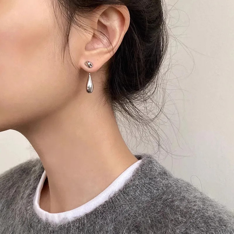 

Серебро 925, двойные глянцевые простые серьги-капельки для женщин, высококачественные модные легкие роскошные серьги-гвоздики, ювелирные изделия, подарок