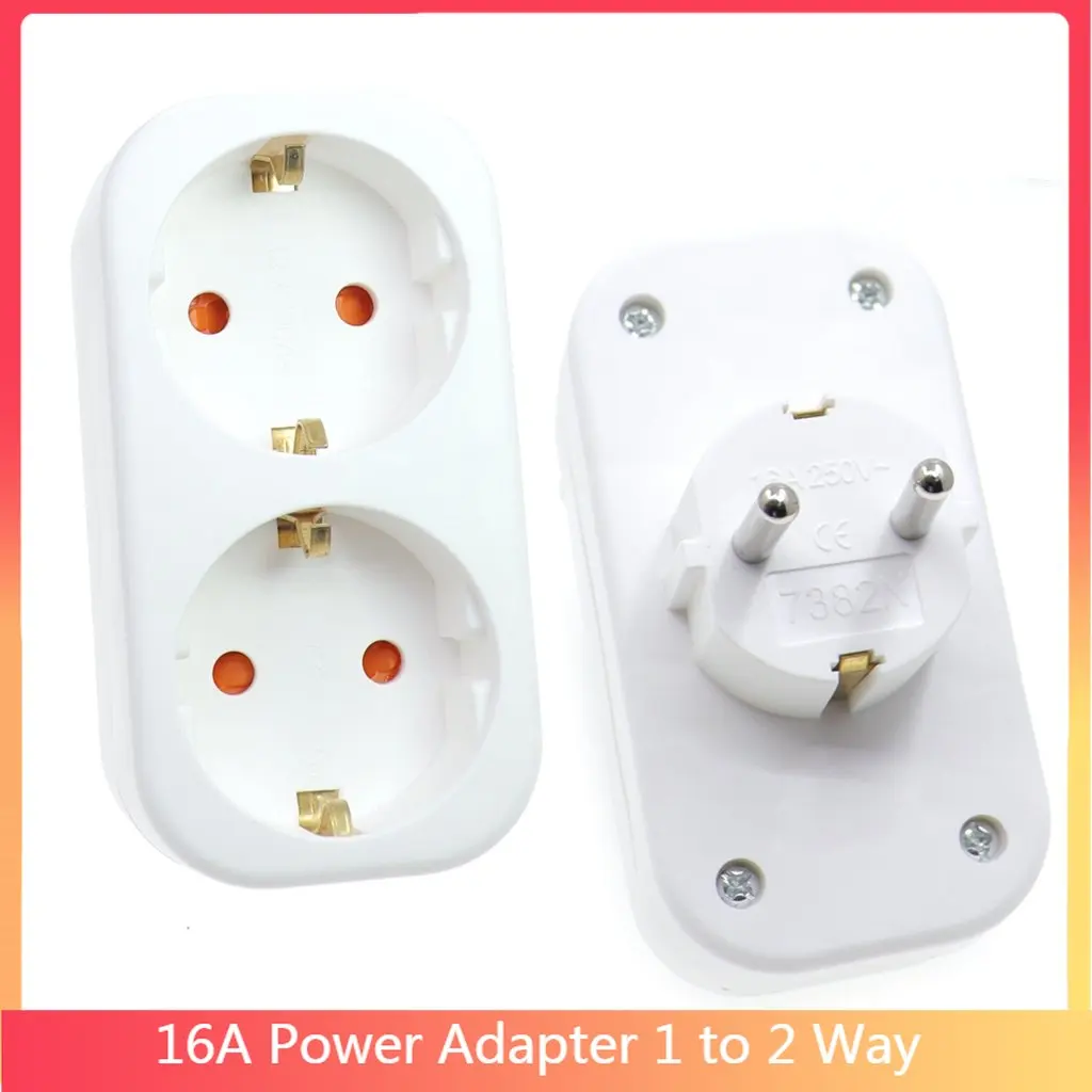 16A EU Standard Power Adapter 1 to 2 Way German Plug Expansion Plug EU Germany Type Socket 250V Wireless Extended Socket CE