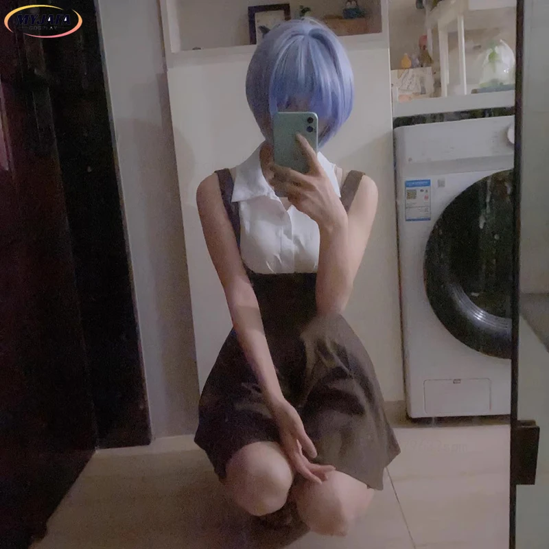 Hochwertige Anime Rei Ayanami Cosplay Perücke EVA Kurze Blaue Kopfhaut Hitzebeständige Kunsthaar Halloween Party Perücken + Perückenkappe – Detail 7
