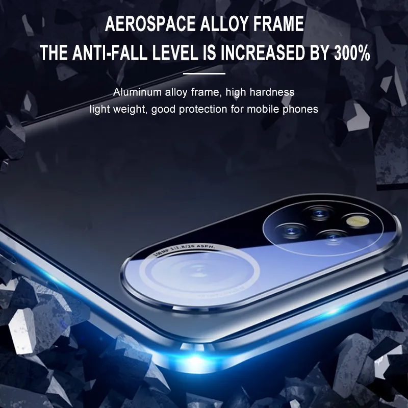 360 Magnetic adsorbent Double-sided Tempered Glass Case For Huawei Honor 50 70 80 P50 P40 P30 Pro Full Coverage Protection Cover