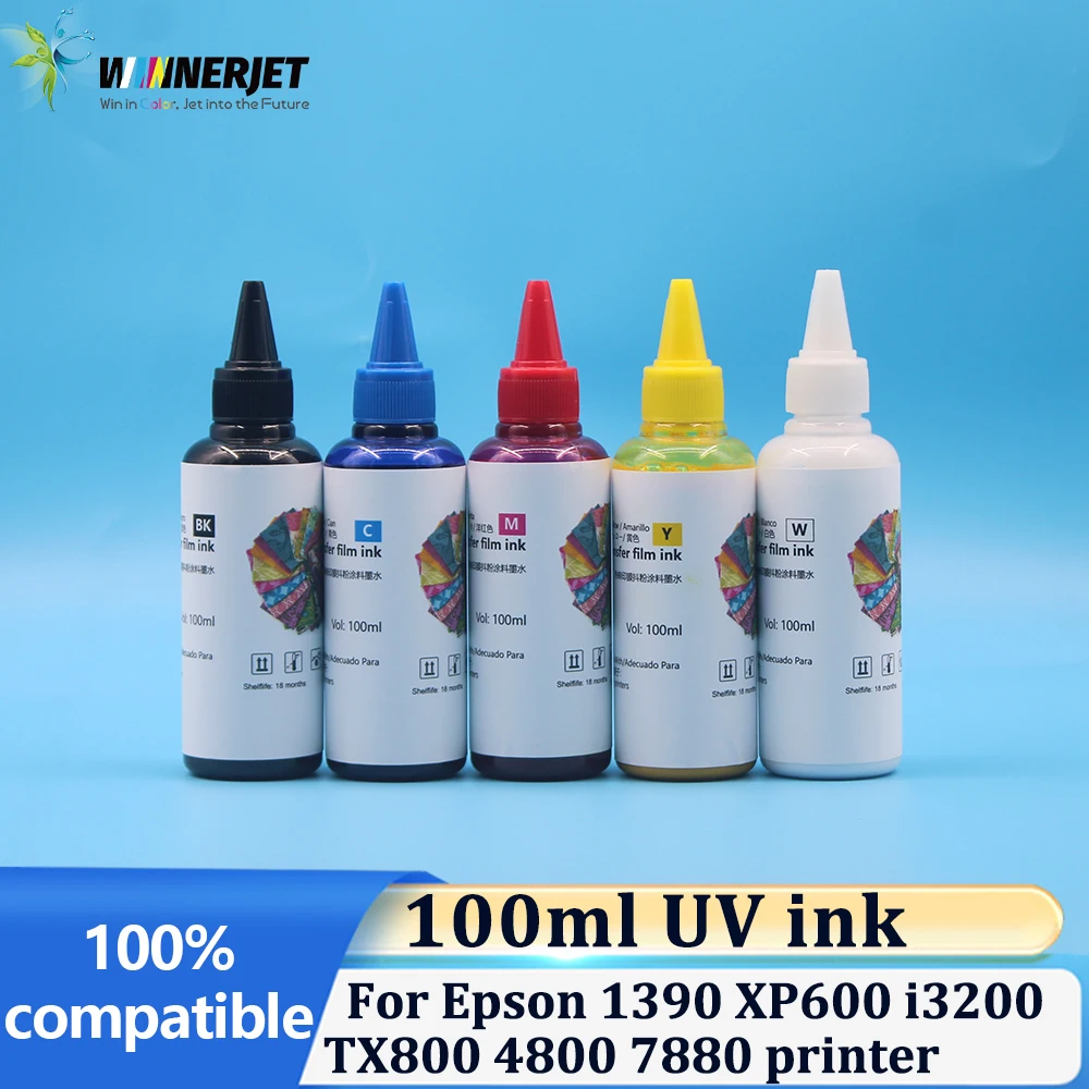 

100ml LED UV Ink For Epson 1390 R1800 i3200 TX800 4800 7880 9880 DX5 DX7 UV Flatbed Printer Universal UV Curing Ink