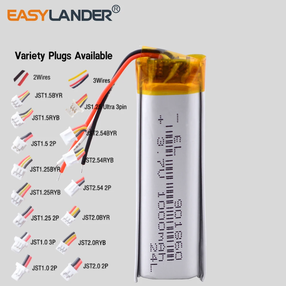 JST1.0 3P 901860 3.7V 1000mAh Rechargeable Lithium Polymer Battery Lipo Batteries