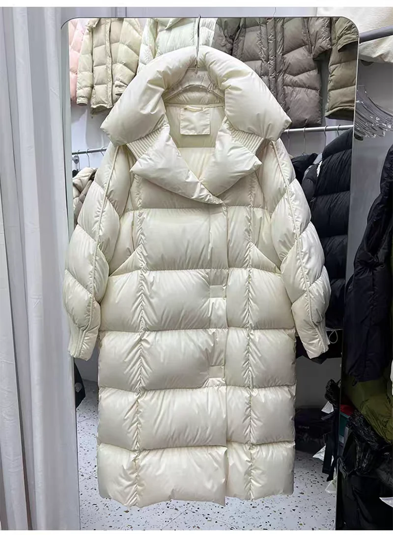 2024 Winter New Maxi-Long White Down Puffer Jacket Thicken Warm Over Knee Maxi-Length Winter Coat Long Quilted Padded Coat