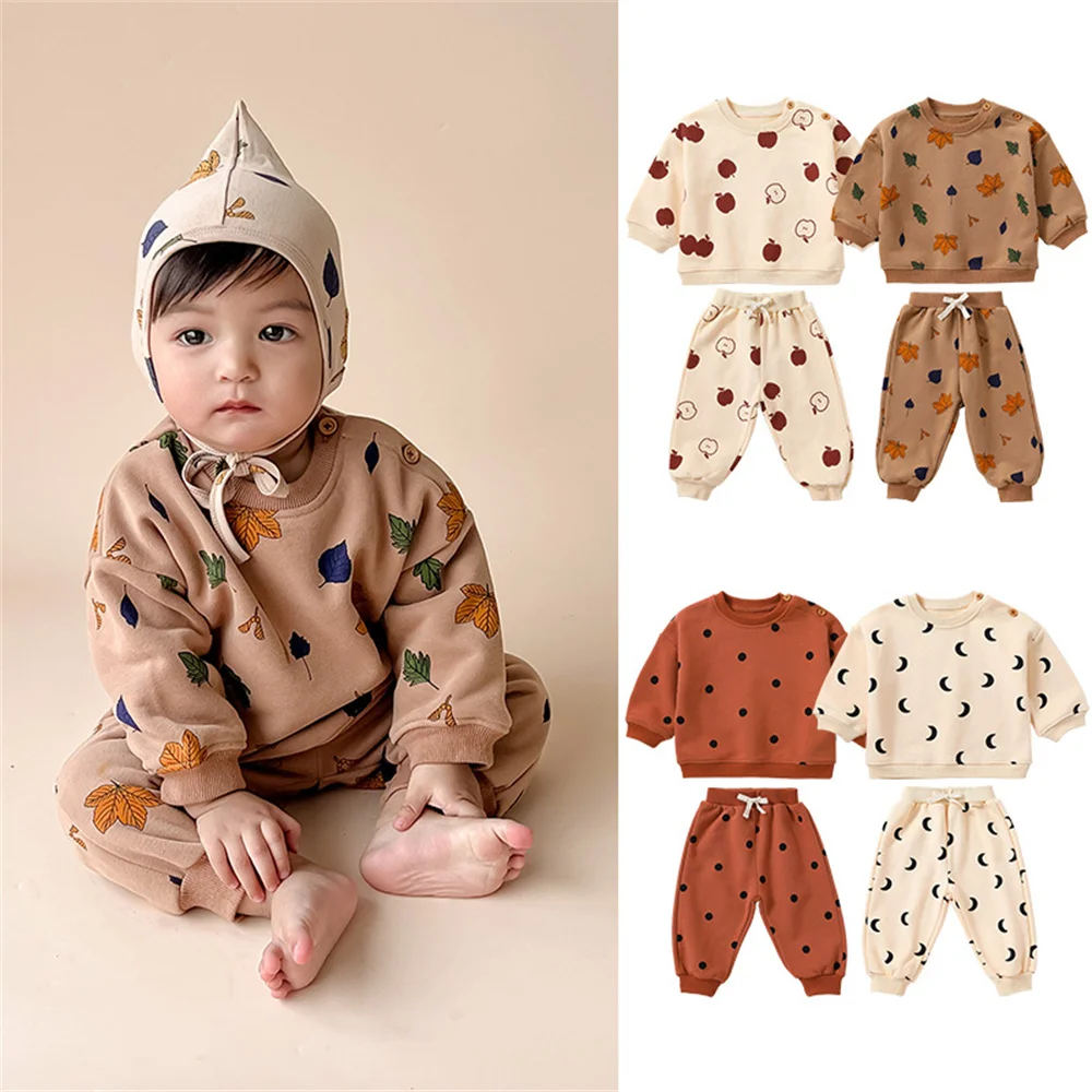 Baby Hoodie set For Boys Girls Newborn Clothes Autumn/Winter Clothes For Young Children Long Sleeve+Pant Fleece Warm Outing Set