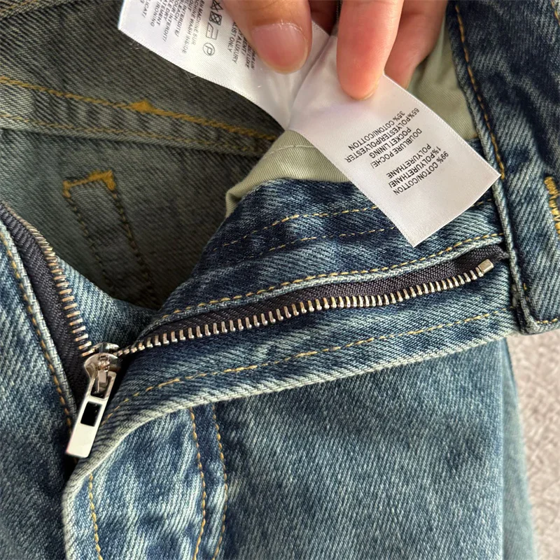 Vaqueros de mujer nuevos pantalones de pierna recta lavados retro para verano 2025, pantalones de mujer de cintura alta de algodón puro, pantalones vaqueros con cuchillo curvo y2k