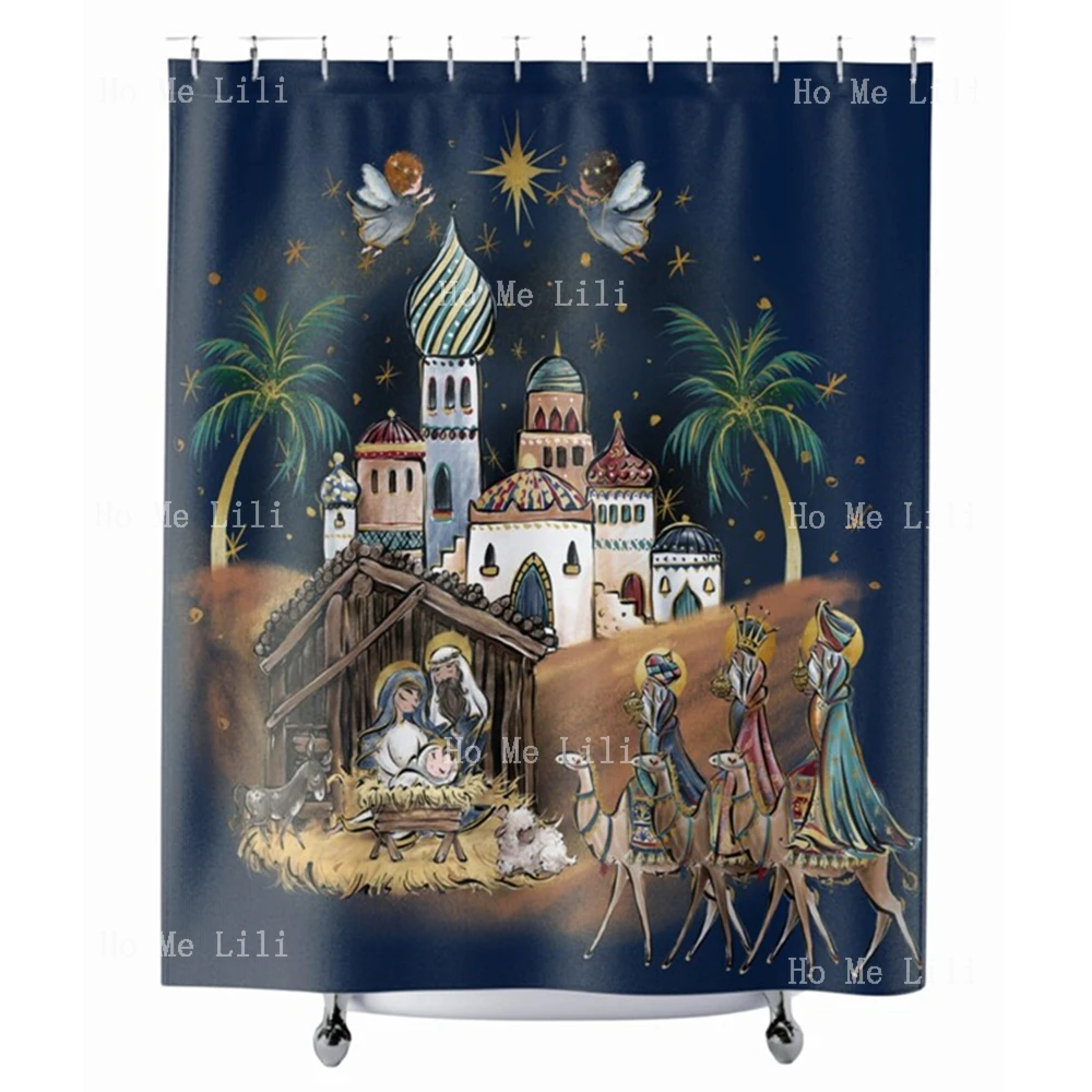 Nativity Christmas Bathroom Shower Curtain For Housewarming Gift Xmas Home Decor Gift