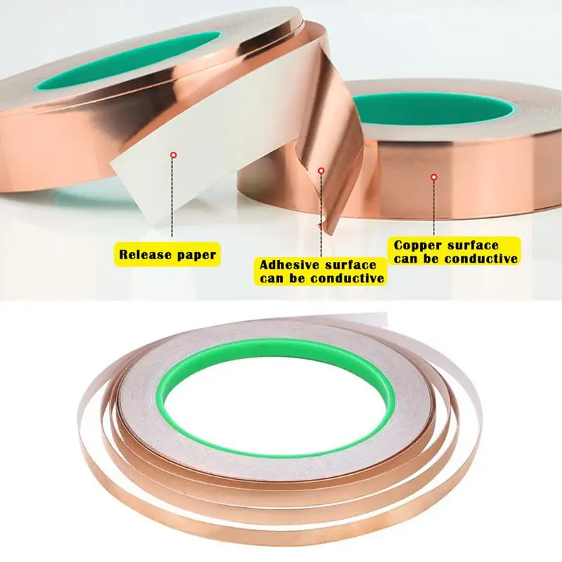 Conductive Copper Adhesive Foil Tape 3/5/6/8/10mm Double Sided Conduct Copper Foil Tapes Length 20M Conductive Tape