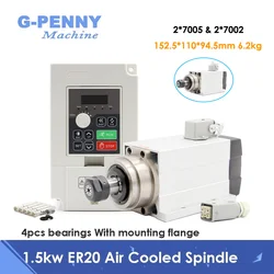 G-Penny 110v/220v 1.5kw ER20 Square With Flange Air Cooled Spindle Motor Fan Cooling 4pcs P4 Bearings & 1.5kw Frequency Drive