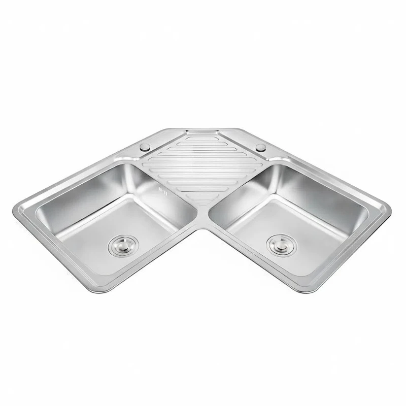 New Nano Space Saving Machine Made Double Basin Rectangular Corner Modern Kitchen Sink Stainless Steel