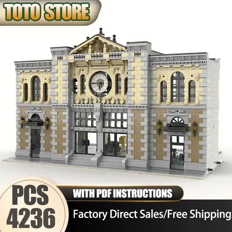 

Модель Street View Moc, строительные кирпичи, модульная центральная железнодорожная станция, технологические блоки, подарки, рождественские игрушки, наборы «сделай сам», сборка