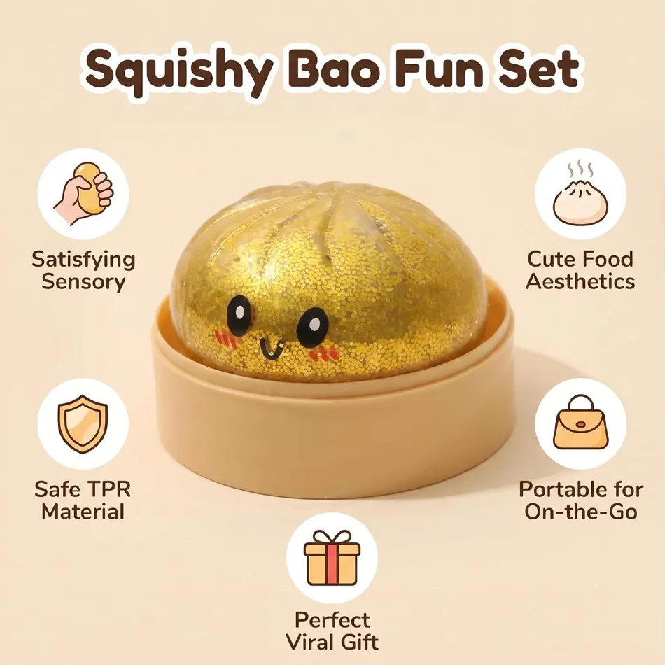 New 1-12pcs Glitter Dumpling Glitter Dumpling Squishy with Box Dumplings Sensory Squeeze Toy for Stress Relief Toys