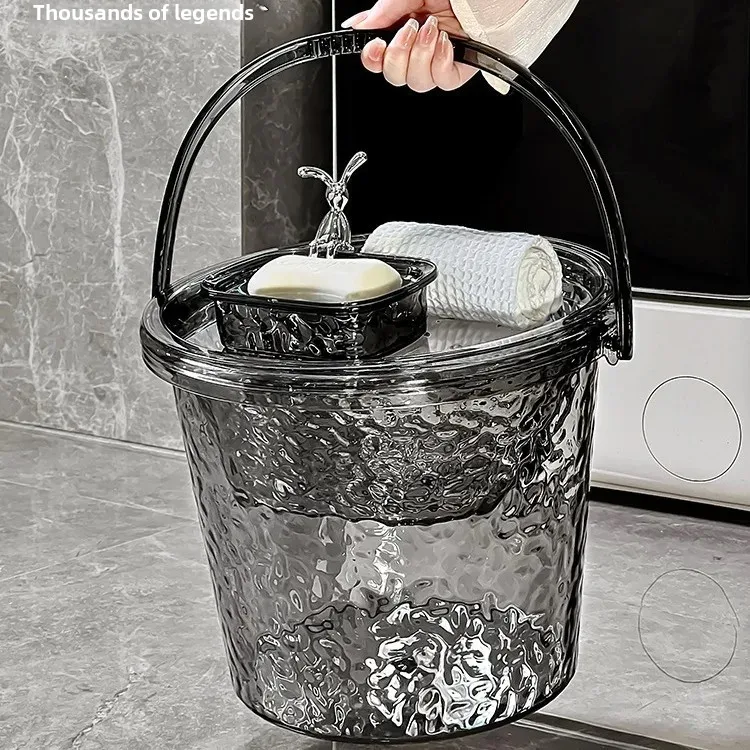 Thickened Plastic Bucket Water Storage Washing Machine Portable Small Size Transparent Covered Home Use Water Bucket For Student