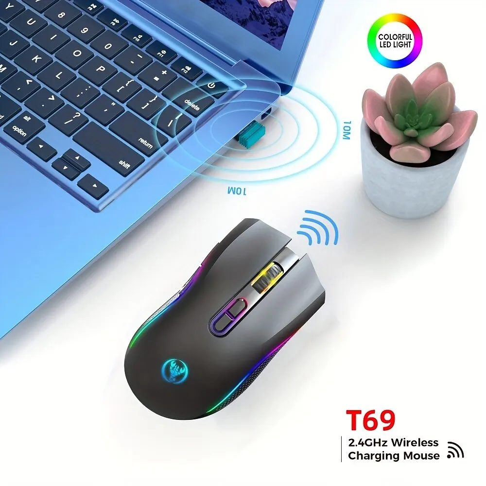 2.4G Wireless Mouse RGB Light Rechargeable 4800DPI Adjustable USB Plug And Play Optical Mouse Game Home Office Black/White