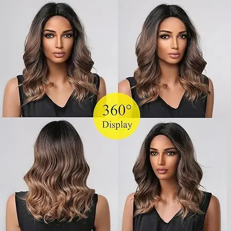 Synthetic Brown Short Curly Wig Middle Part for Women, Natural Looking Full Wig, Cosplay Daily Party Heat Resistant Fiber