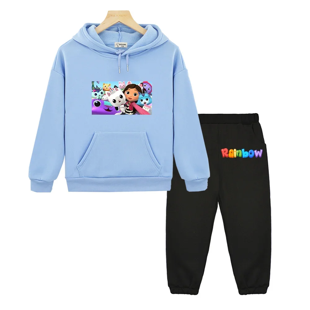 Gabbys Dollhouse Child Clothes Boys 9 To 14 Years Cartoon Girls' Sports Suit Comfortable Autumn/Winter Warm Sweatshirts Pocket