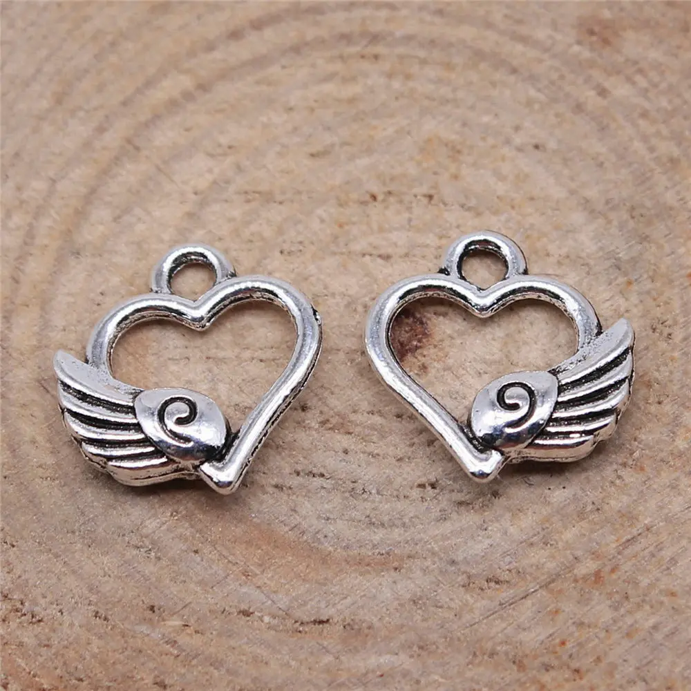 Car Pendant Angel Wing Heart Charms Jewelry Making Supplies 14x12mm 20pcs