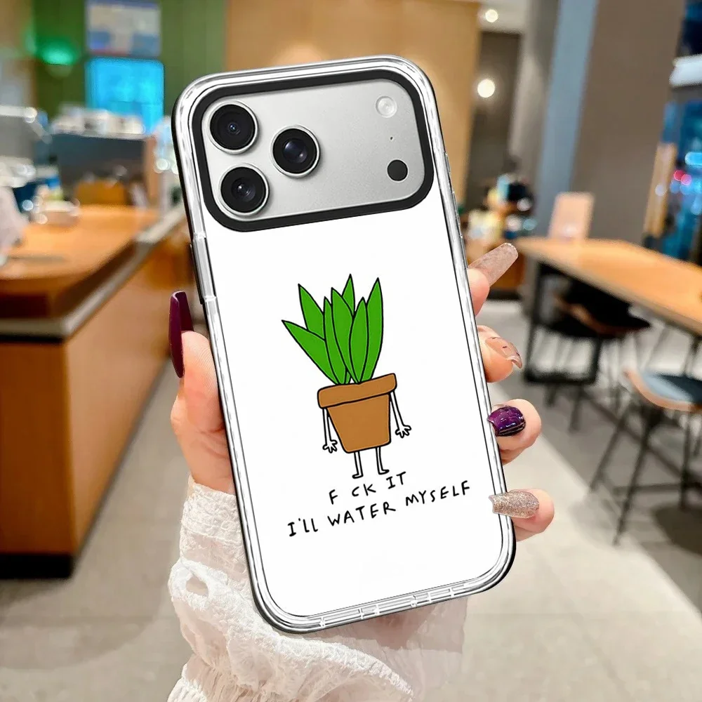 Simple Potted Plant White Border Magnetic Phone Case Cover for IPhone 12 13 14 15 16 17 18 Pro Max Case
