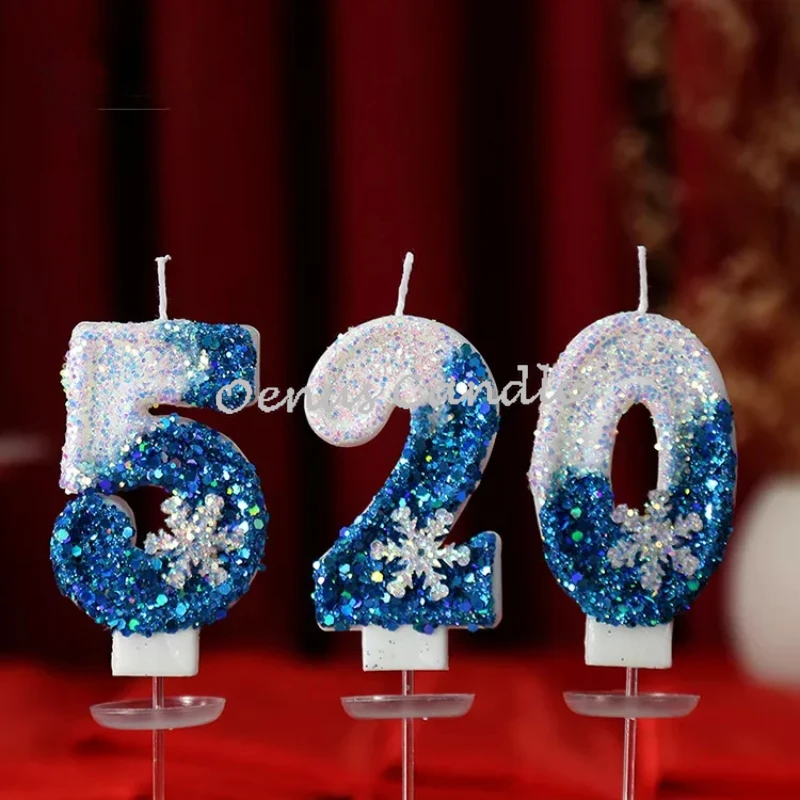 Christmas Frozen Birthday Candle for Cakes 0-9 Number Princess Disneys Candle Party Decor Snowflake Blue Candle Stands