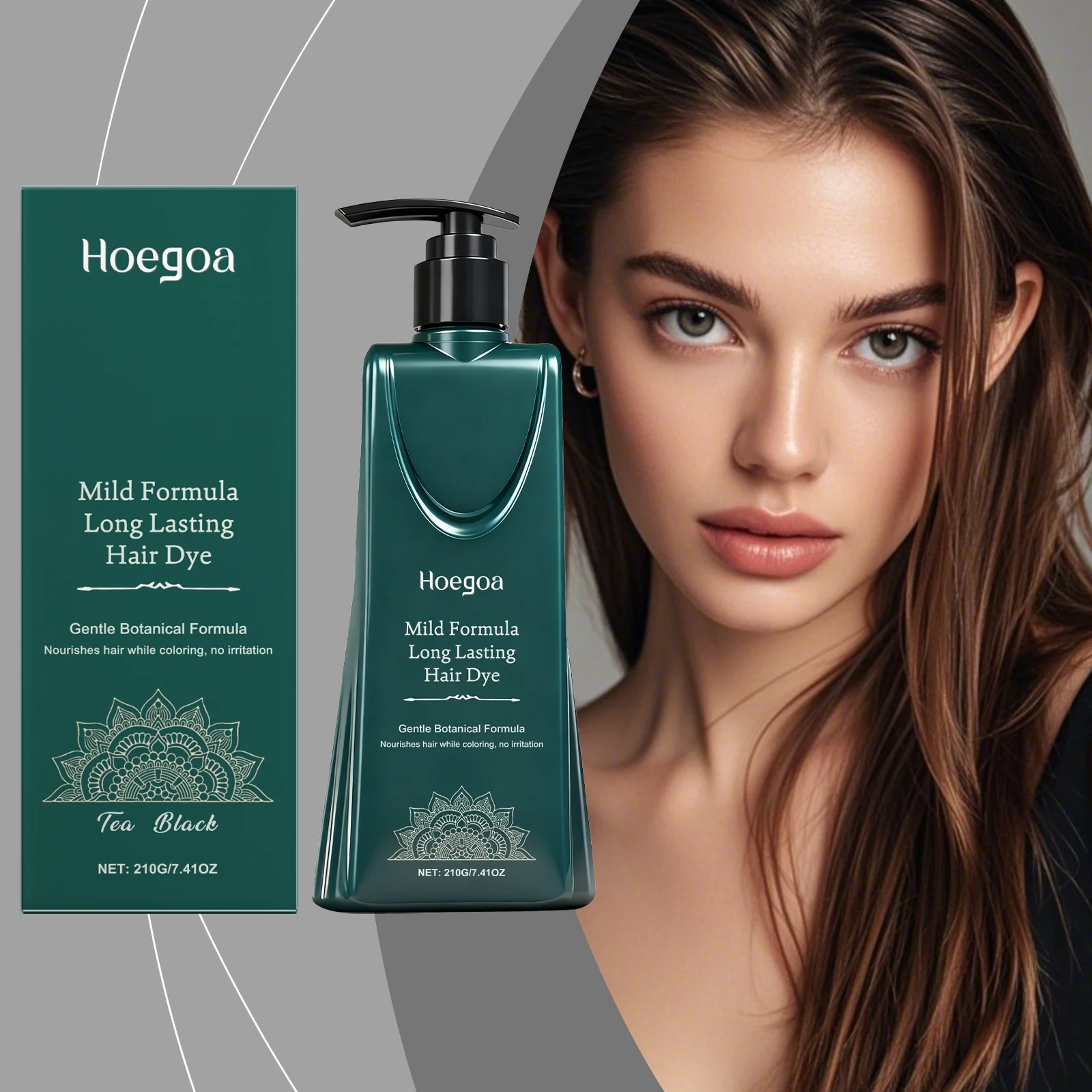 

Black tea-colored plant extract hair cream, gently cares for smooth hair, naturally colors hair, portable hair cream