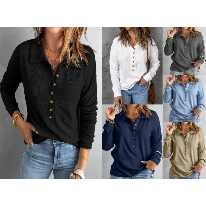 

Women's Solid Color Knitted Sweater Single Breasted Lapel Long Sleeved Loose Casual Base Top for Spring and Autumn New Style