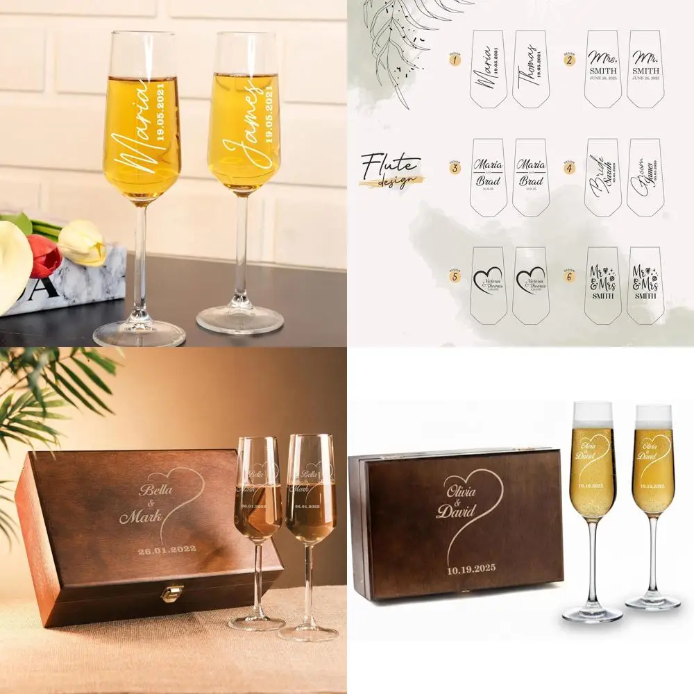 Grabado personalizado Sr. y Sra. Juego de Copas para Brindar con Caja de Regalo de Madera para Bodas y Compromisos