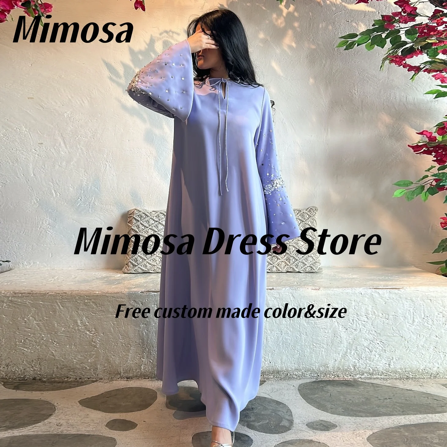 

Mimosa Robe Des Soiree Платья для выпускного вечера с круглым вырезом и длинными рукавами из бисера Вечерние платья длиной до щиколотки Платье для особых случаев по индивидуальному заказу