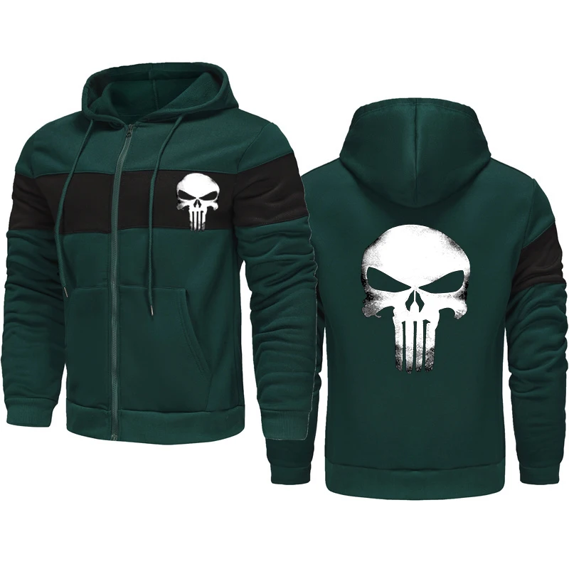 New Fleece Zipper Hoodie Autumn/Winter Skull Print Men\'s Zipper Hoodie Men\'s Fashion Autumn/Winter Hoodie