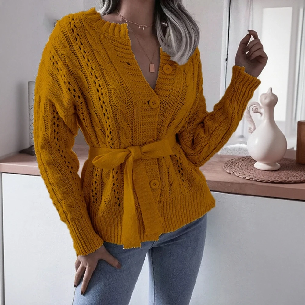 

Women's Long Sleeve Knit Cardigan Solid Color round Neck Casual Daily Coats Autumn Single Breasted Top