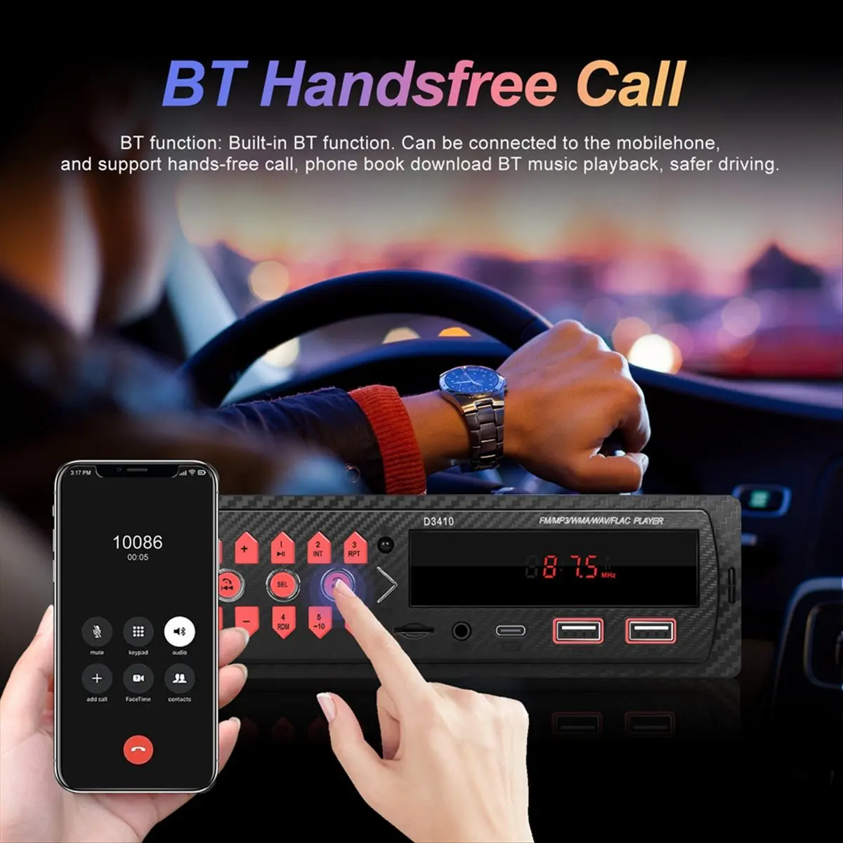 

Автомагнитола BOFF 1DIN, цифровая, с Bluetooth, USB/SD/AUX-входом, MP3-плеер