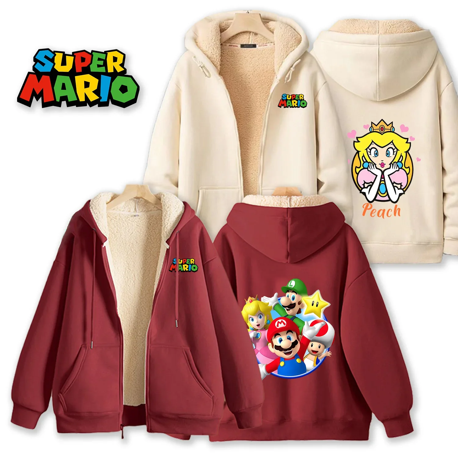 

Super Marios Bros Hooded Jacket Adult Winter Hoodie Warm Thermal Zipper Coat Men Women Long Sleeve Sweatshirt Clothes Xmas Gifts