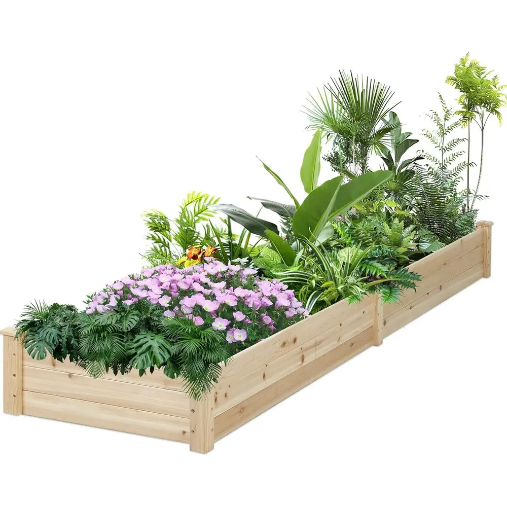 8 ft Outdoor Wooden Elevated Garden Bed Kit for Patio/Backyard, Natural