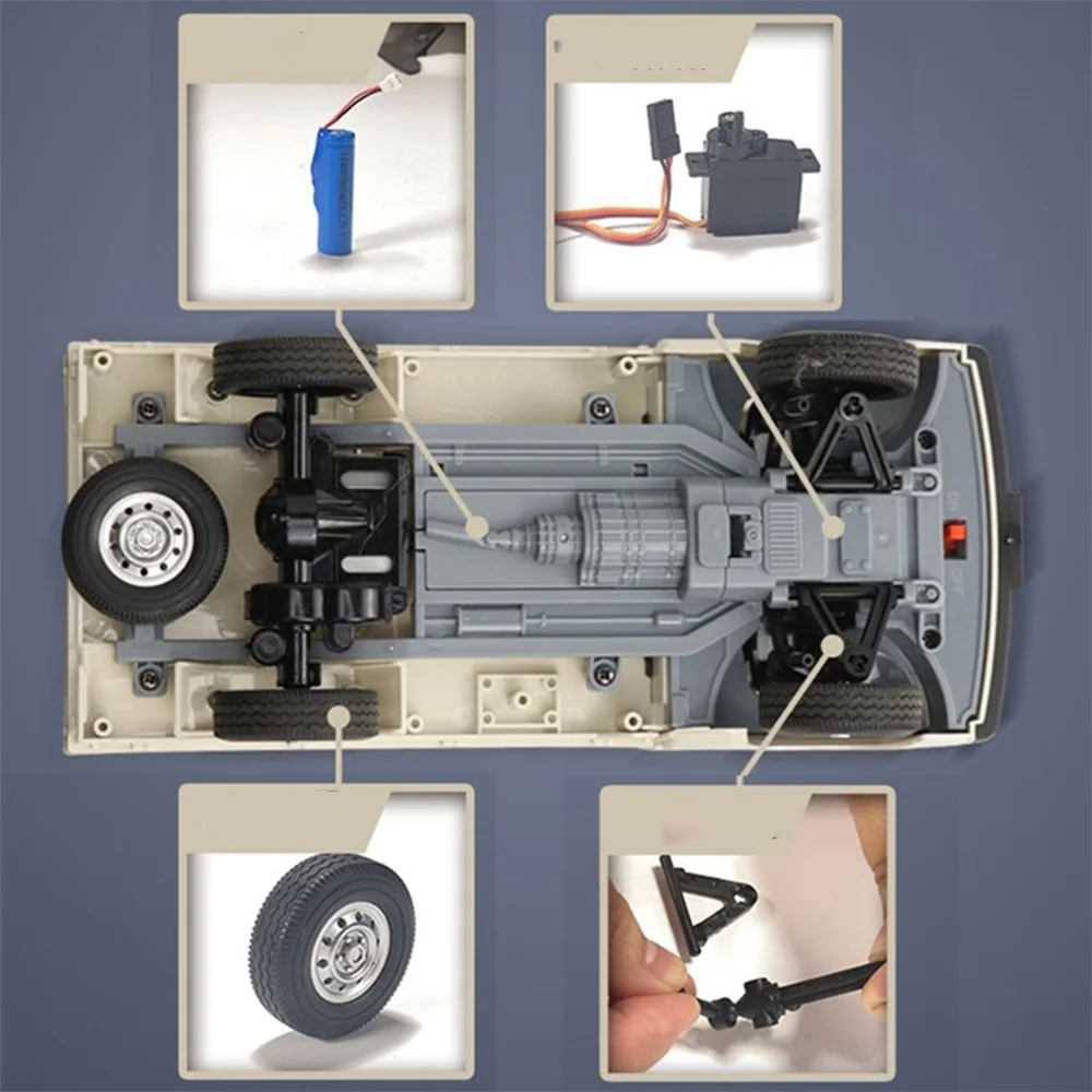 実用的な D12 ミニ 1/16 2WD RC カーシミュレーション ドリフト クライミング トラック LED ライト オンロード 130 モーター フィット WPL D12 キッズ ギフト おもちゃ用、1